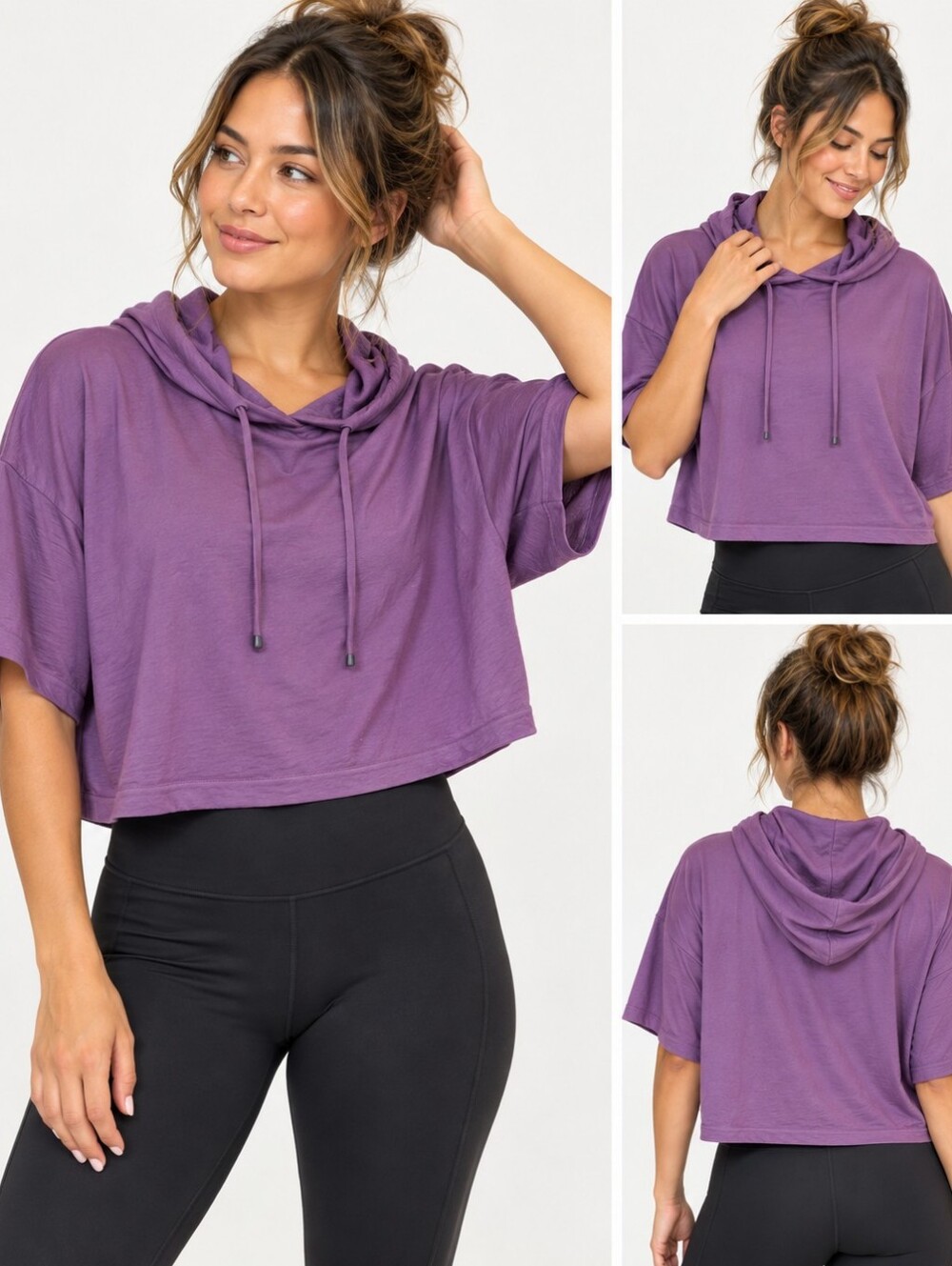 Athleta Women’s Size M Purple Oversized Short Sleeve Hooded Top